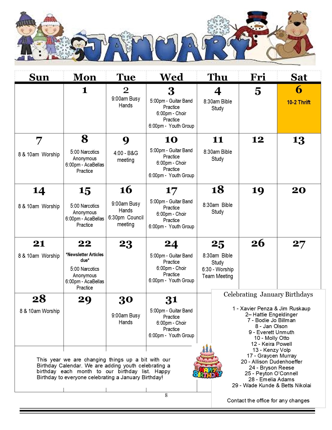 January 2024 Calendar | Lord of the Lakes